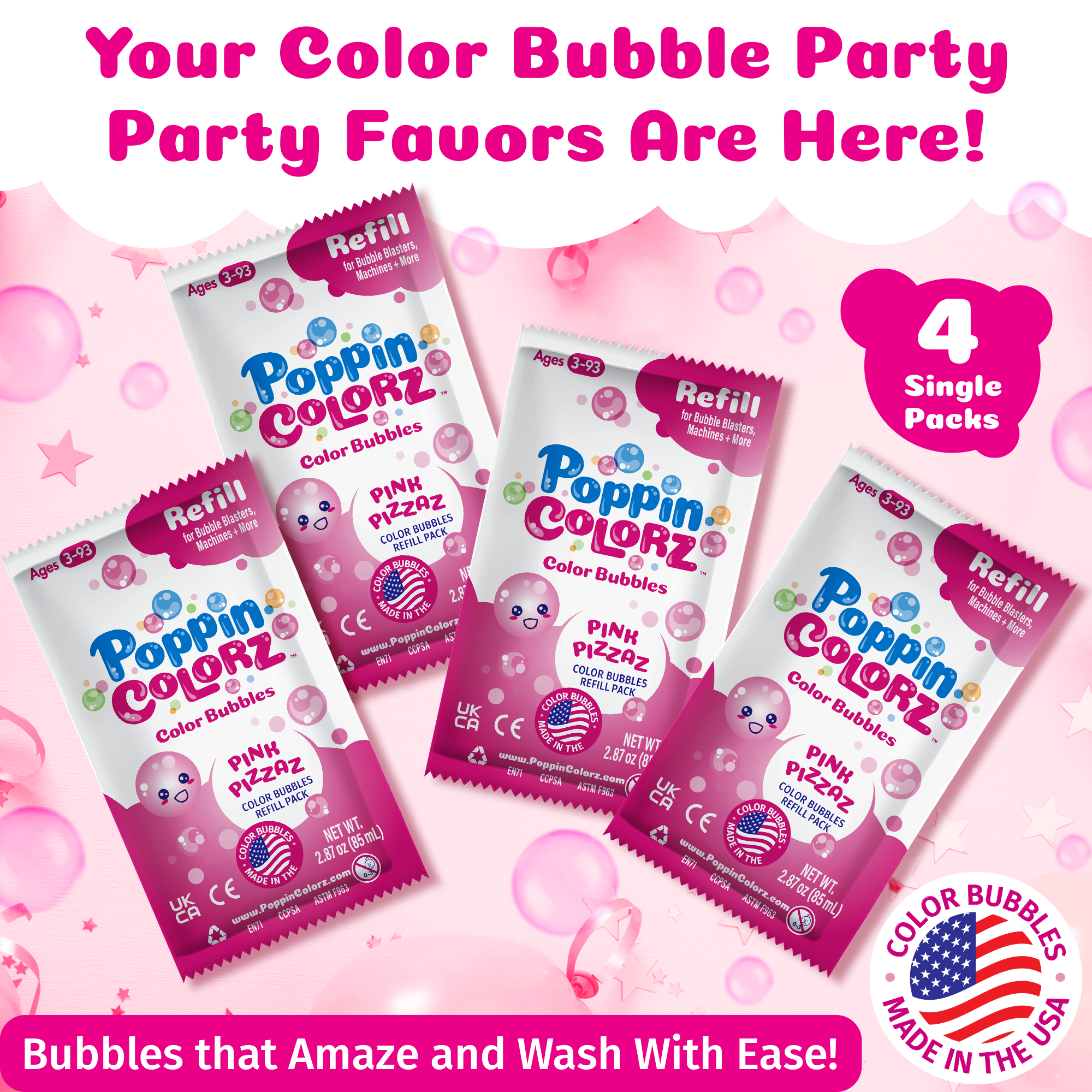 bubbles 専用ページ PoppinColorz Pink Pizzaz Color Bubbles - 4-pack Refills – South