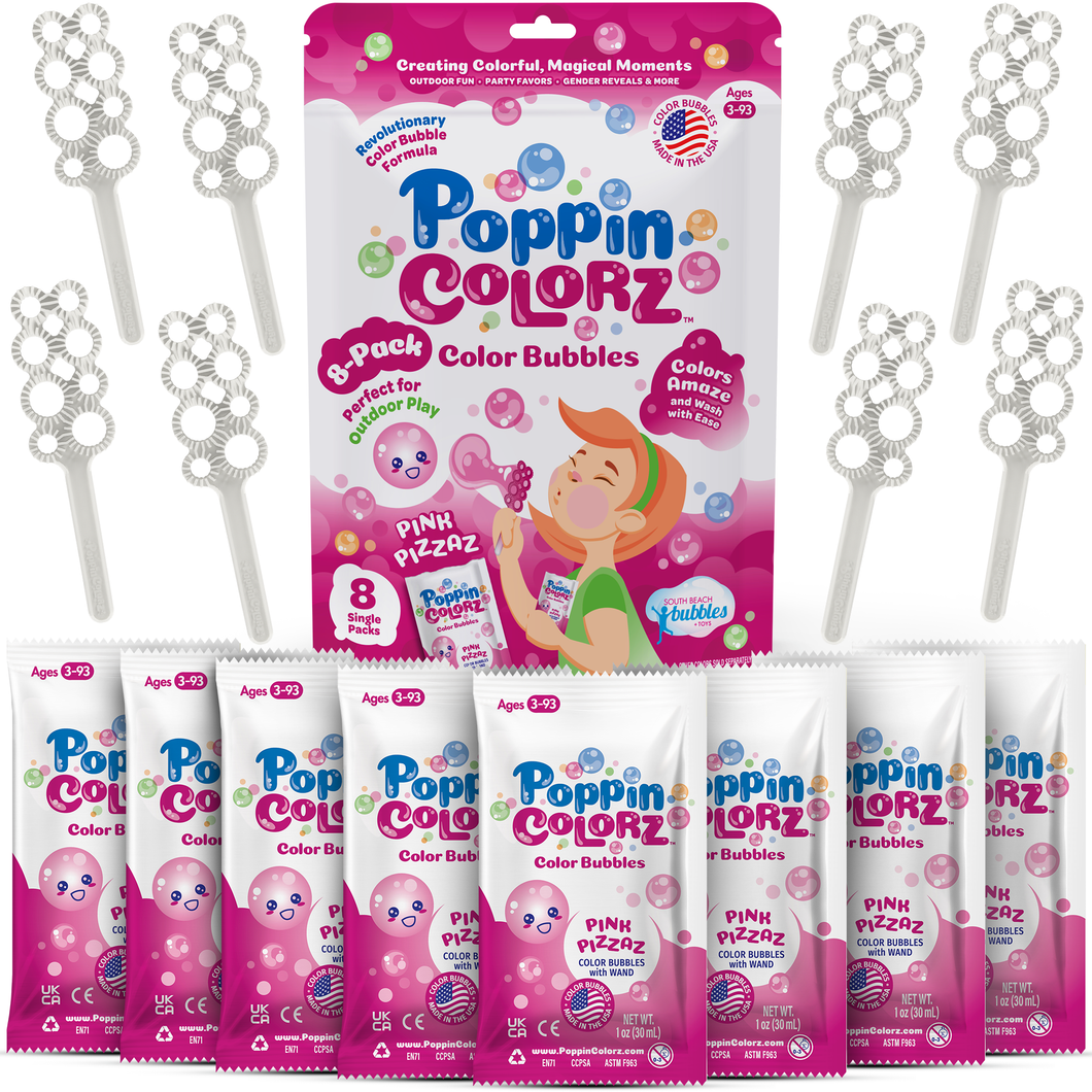 PoppinColorz Pink Pizzaz Color Bubbles - 8 Party Favors