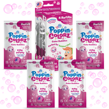 Load image into Gallery viewer, PoppinColorz Pink Pizzaz Color Bubbles - 4-pack Refills