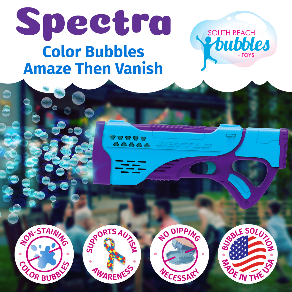 PoppinColorz Spectra: Rechargeable Color Bubble Blaster – South PoppinColorz Spectra: Rechargeable Color Bubble Blaster – South