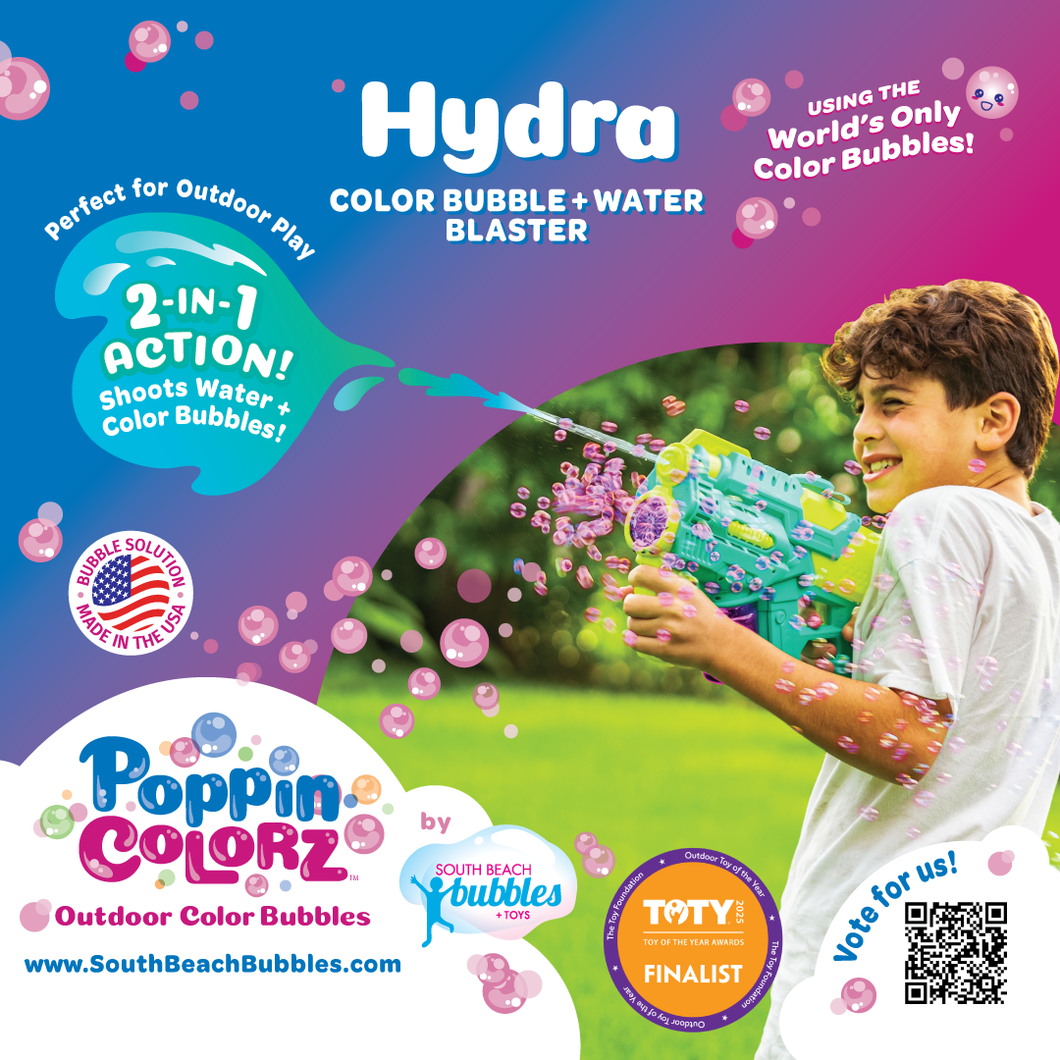 #1 PoppinColorz Hydra: 2-in-1 Water Gun & Color Bubble Blaster - 2025 TOTY FINALIST (Toy of the Year Awards)