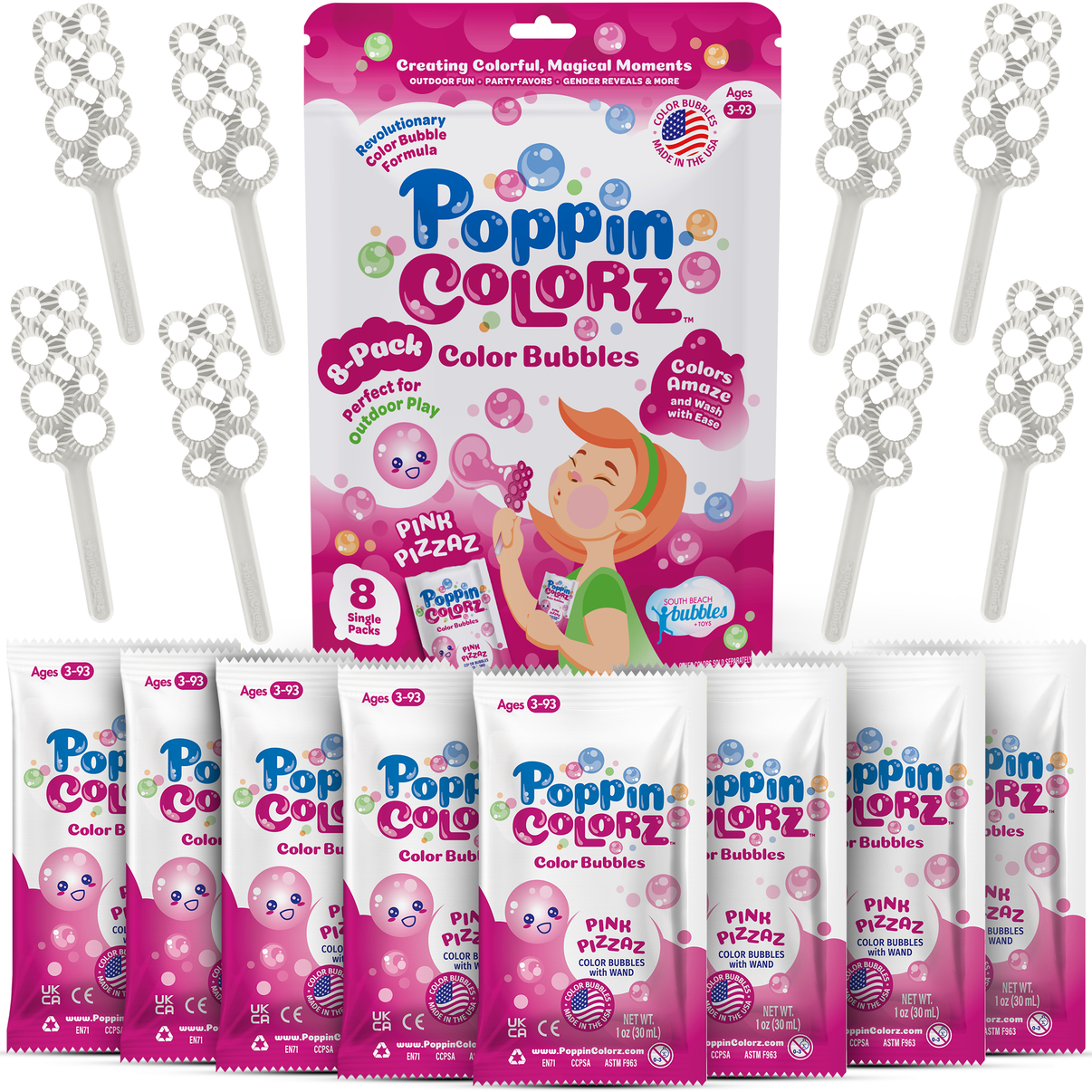 PoppinColorz Pink Pizzaz Color Bubbles - 8 Party Favors – South
