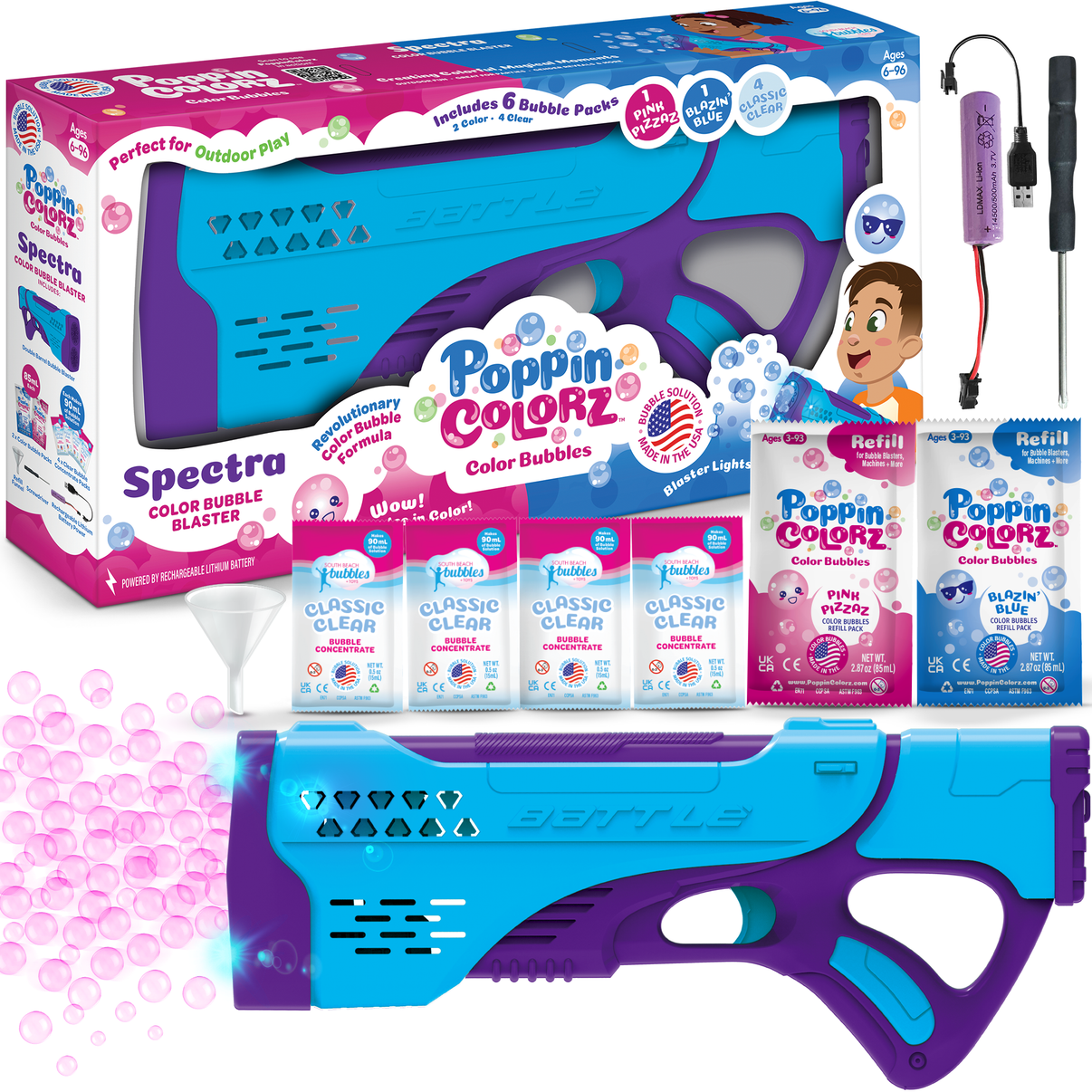 PoppinColorz Spectra: Rechargeable Color Bubble Blaster – South PoppinColorz Spectra: Rechargeable Color Bubble Blaster – South
