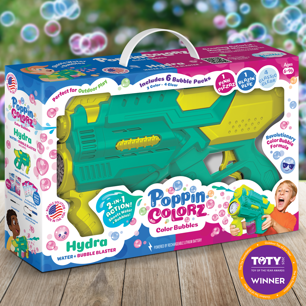 #1 PoppinColorz Hydra: 2-in-1 Water Blaster & Color Bubble Blaster - 2025 TOTY WINNER (Outdoor Toy of the Year Awards)