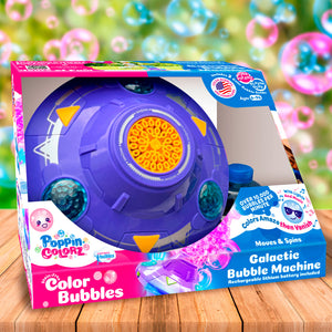 PoppinColorz™ Galactic Color Bubble Machine™ – Spins, Lights, Plays Music – Outdoor Toy for Kids Ages 6-96