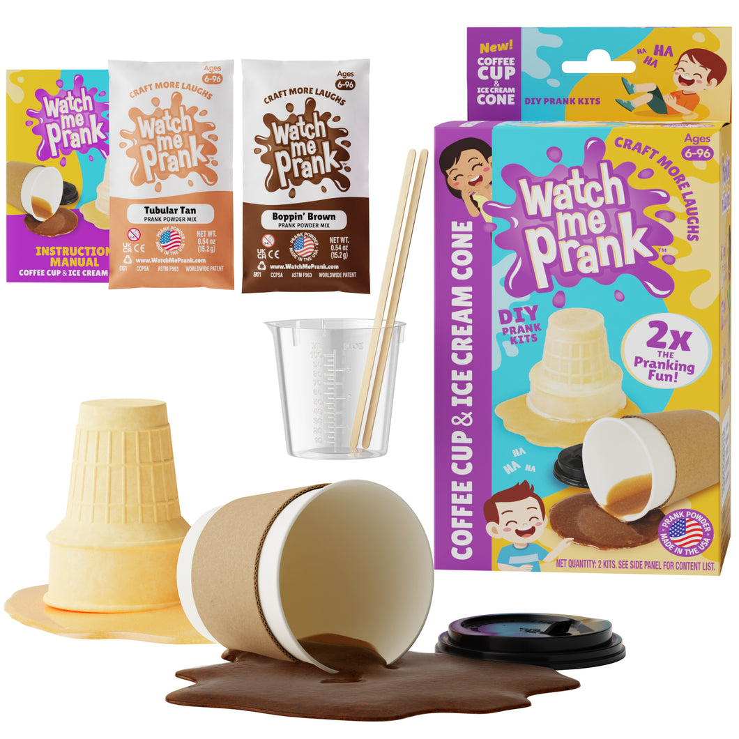 WatchMePrank DIY Ice Cream Cone & Coffee Cup Spill Prank Kit | Dual Prank Set