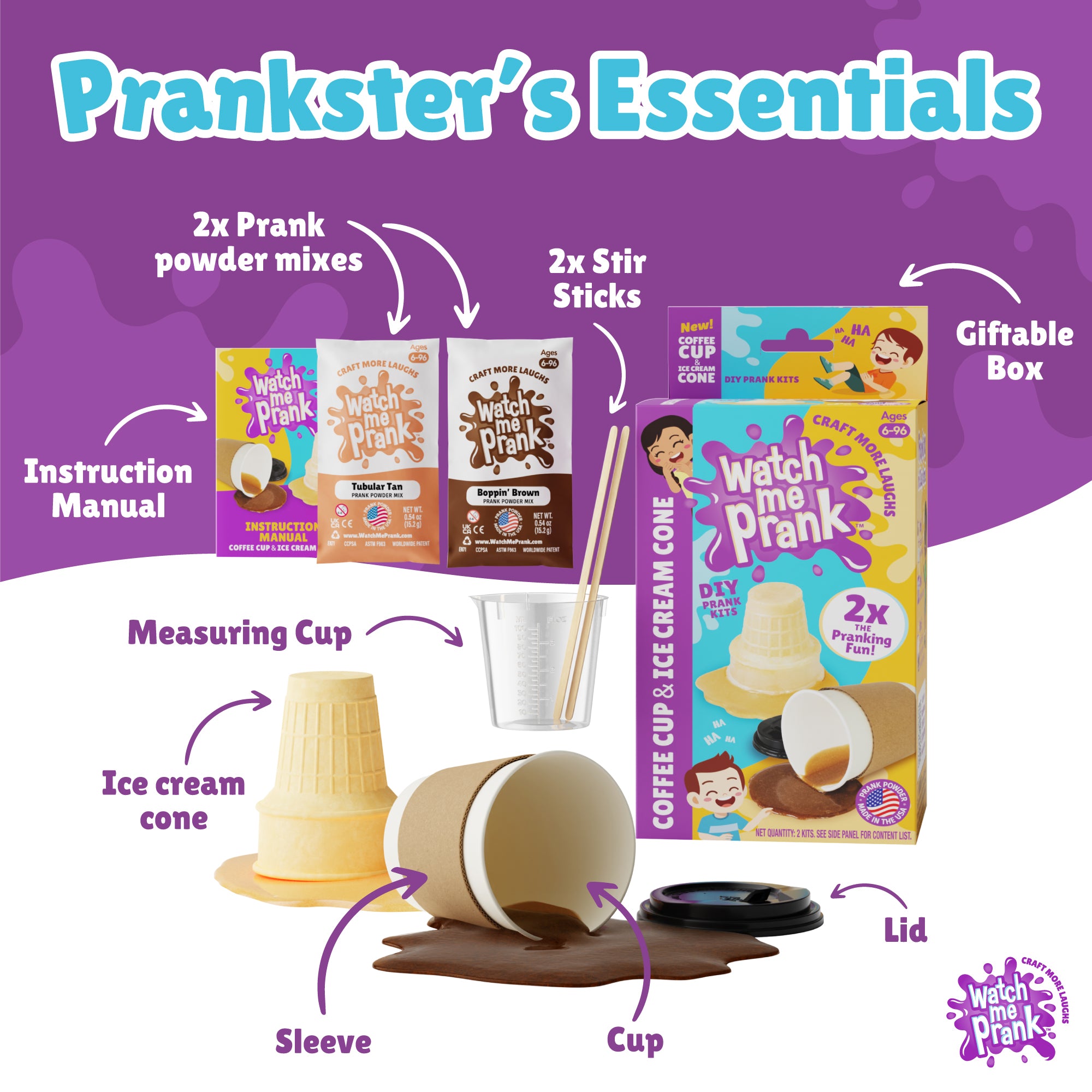 WatchMePrank DIY Ice Cream Cone & Coffee Cup Spill Prank Kit