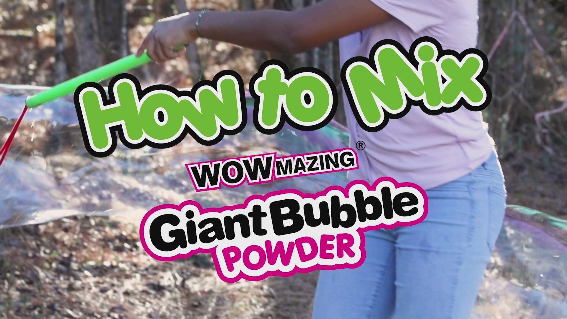 WOWmazing Bubble Powder packets that turn dish detergent into giant bubble solution and make up to 6 gallons for outdoor family fun and bubble play