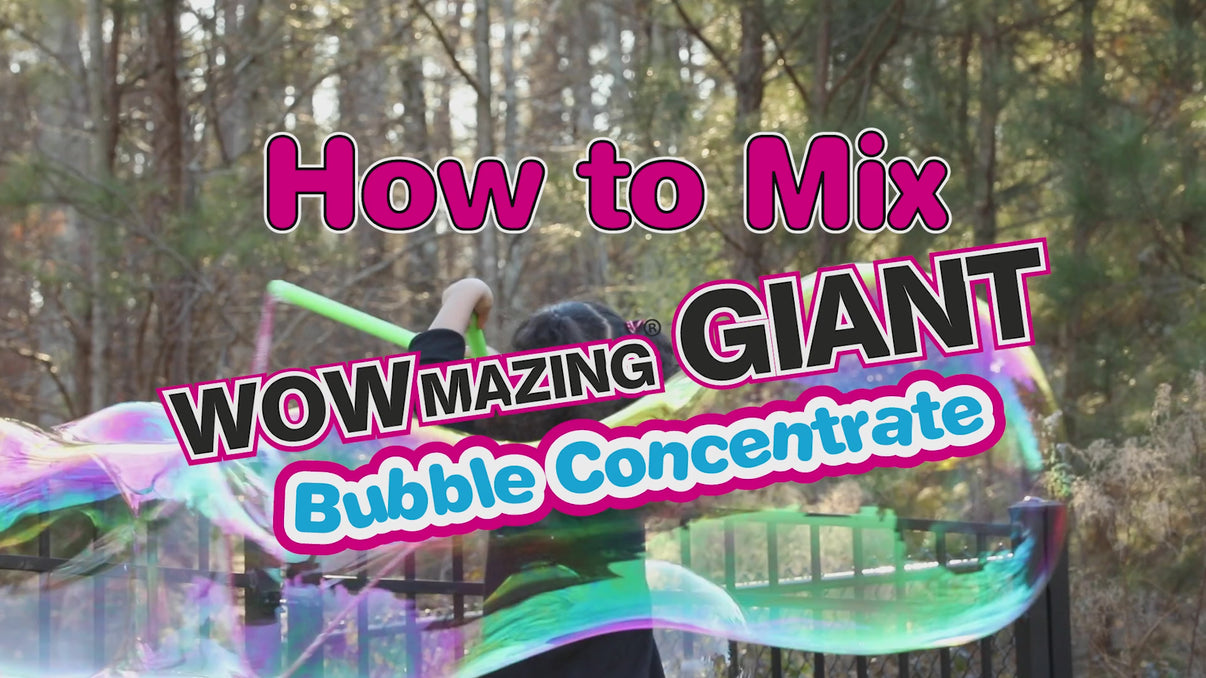 WOWmazing Bubble Concentrate refill pouches for giant bubbles with just-add-water formula made in the USA for bubble wands, machines, and outdoor family fun