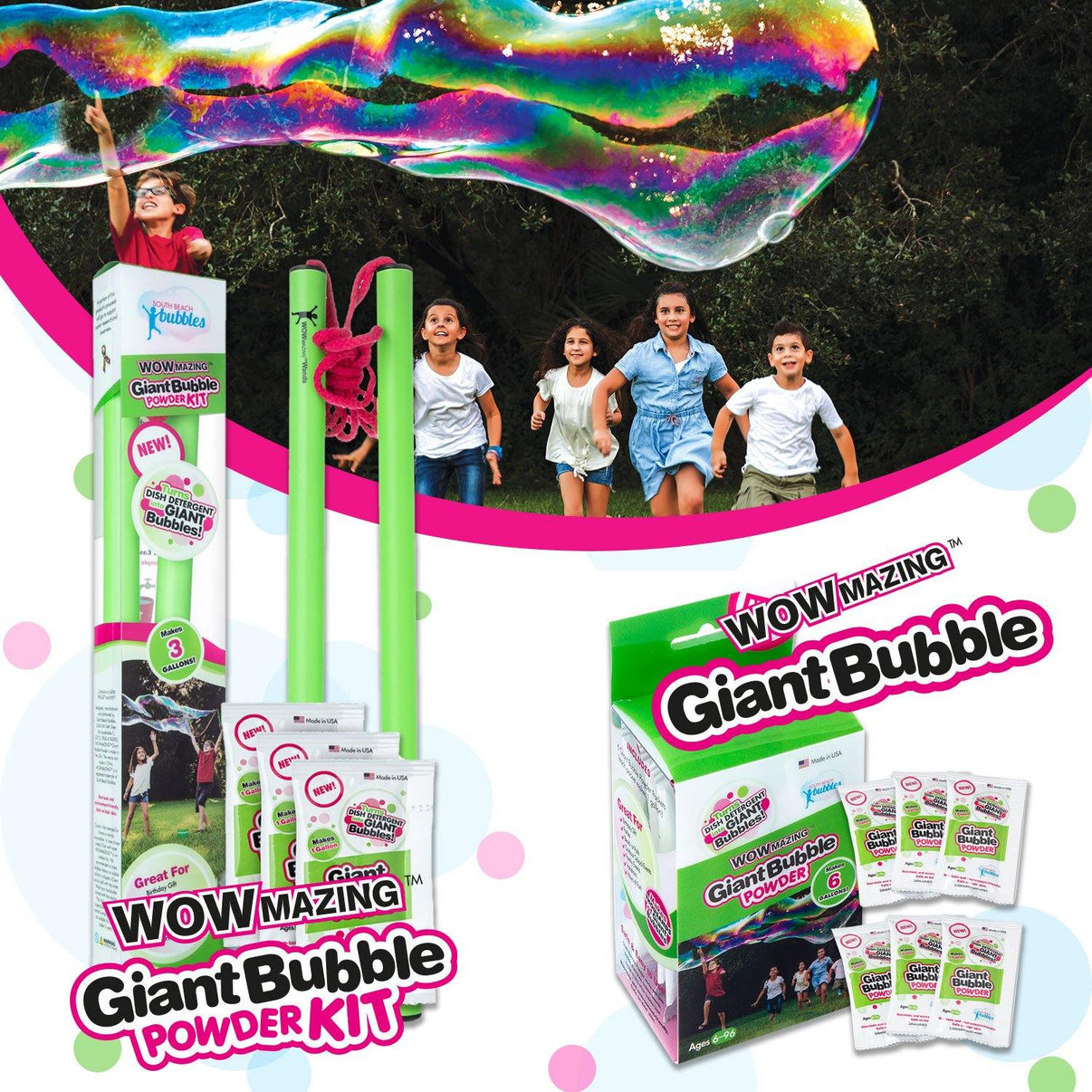 WOWmazing Powder Kit and additional 6-pack Powder Refills - Makes 9 Gallon! - South Beach Bubbles